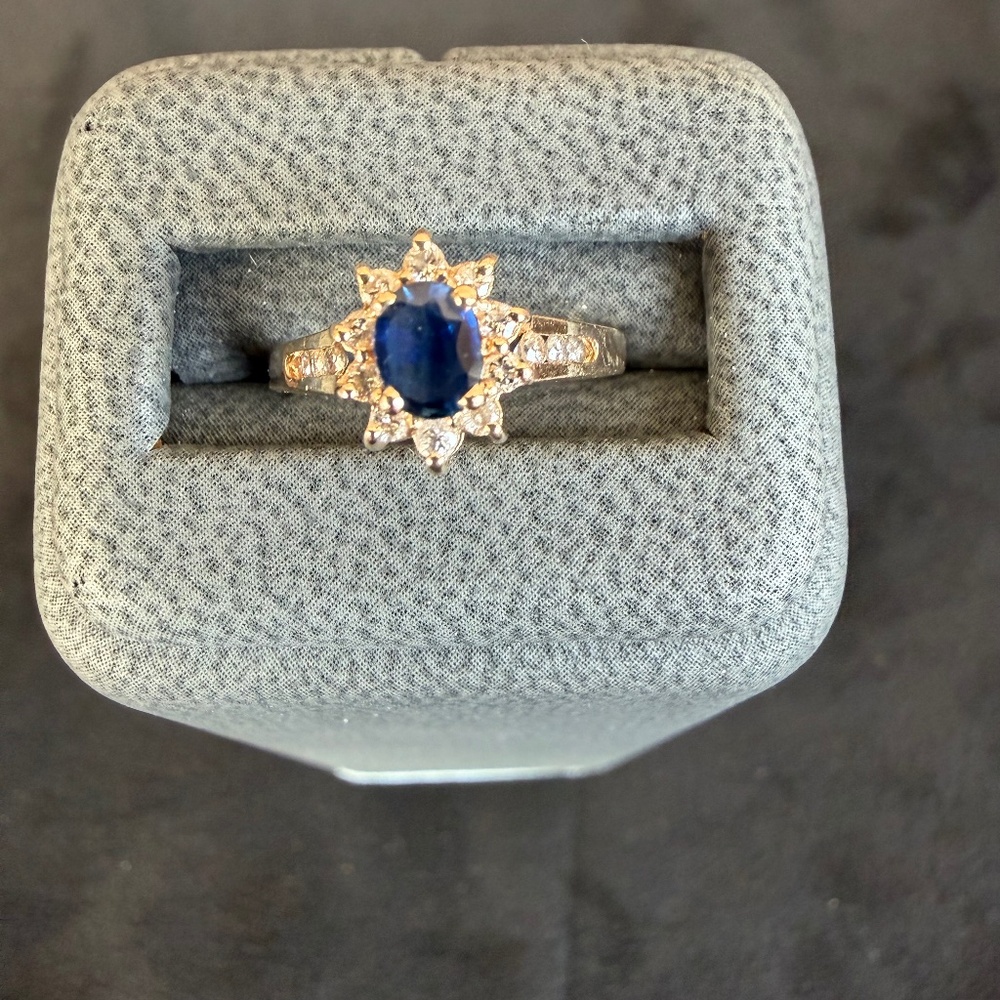 Blue Sapphire and Diamond Ring, Size 4,